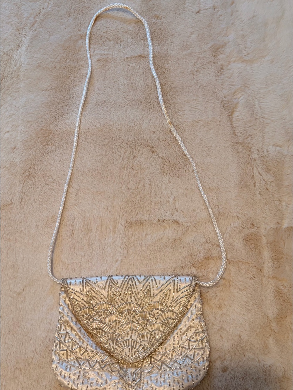 Silver Beaded Evening Bag Art Deco Flapper Crossbody Purse Bridal Formal